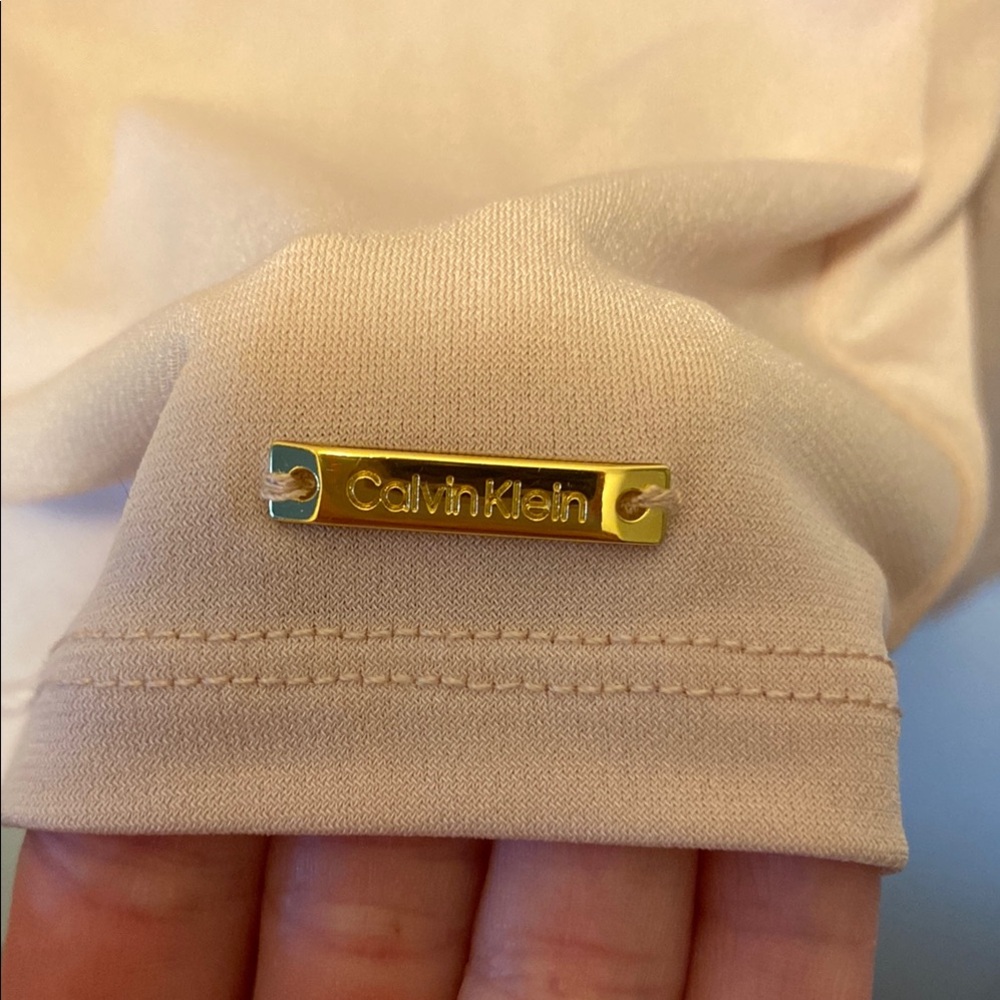Calvin Klein Tan Long Sleeve Tie Front Blouse - Picture 3 of 4